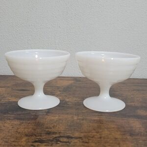 Vintage‎ Pedestal Sorbet Bowls Dishes Milk Glass Set of 2